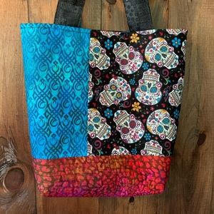 Handmade Day of The Dead tote with skull keychain!